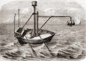 Una nave da fuoco greca, da un disegno in un manoscritto latino del XIII secolo, da Les Merveilles de la Science, pubblicato c.1870