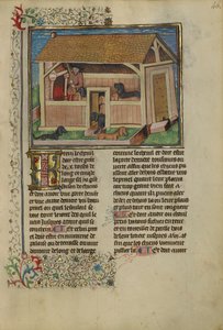 Un cacciatore che si prende cura dei cani in canile, c.1430-40