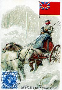 Un postino in Inghilterra che consegna la posta in inverno, fine XIX secolo da French School