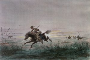 Un postino del Pony Express americano attaccato dai nativi americani da French School