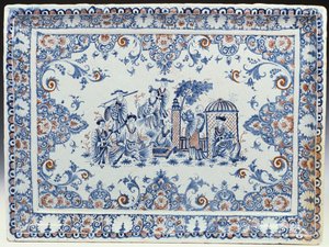 Vassoio rettangolare di Rouen, dipinto in blu e rosso ferro da French School