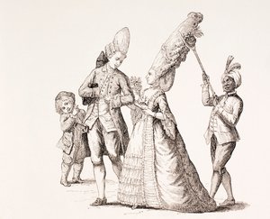 Una satira sulle acconciature estreme delle donne nella Parigi del XVIII secolo, 1875 da French School