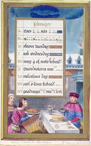 Un foglio di calendario vittoriano per febbraio con un