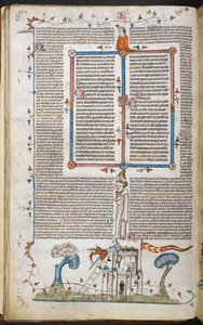 Scena di un uomo che tenta di invadere un castello, ucciso da uno dei difensori, dal Smithfield Decretals, Royal 10 E. IV, f.18v