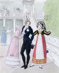 Un dandy corteggiato da due donne mascherate, dalla serie Le Bon Genre da French School