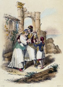 Una famiglia circondata da rovine; illustrazione per la Grecia, -in "Le dodici Nazioni" di M.E Fouinet