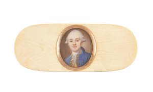 Un gentiluomo, detto essere Sir Robert Ainslie, Bt., inserito nel coperchio di una scatola da French School