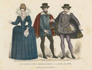Una signora e due gentiluomini alla moda del 1605 da French School