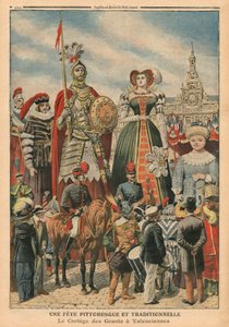 Una festa pittoresca e tradizionale, la processione dei Giganti a Valenciennes, illustrazione da 