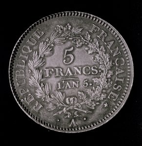 Una libbra di venti sols, equivalente al primo franco della Prima Repubblica (dritto) da French School