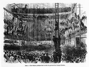 Una riunione pubblica nella sala della palestra degli Champs-Elysées a Parigi - in La Presse illustrée n°104, 30/10/1869, coll. Selva da French School