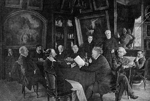 Una lettura alla Comédie-Française: Alexandre Dumas figlio legge una delle sue commedie davanti al comitato. da French School