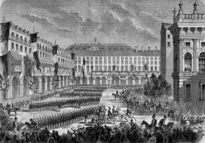 Una rassegna delle truppe passata dal re italiano Vittorio Emanuele II a Torino il 7 giugno