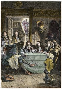 Un salone (Cabaret) che riunisce gli scrittori francesi Jean de La Fontaine (1621-1695), Nicolas Boileau-Despréaux (1636-1711), il drammaturgo Jean Baptiste Poquelin detto Molière (1622-1673) e il poeta Jean Racine (1639-1699) da French School