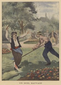 Un duello selvaggio (litografia a colori) da French School