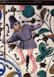 Uno scudiero. Manoscritto francese di Petrarca (Francesco Petrarca) del XIII secolo. Biblioteca Comunale di Rimini da French School
