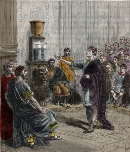 Una clessidra o clepsidra ad Atene - Antica Grecia - la clepsidra ad Atene - Incisione in "Le scienze alla portata di tutti - Fisica e chimica" di Alexis Clerc - Fine XIX secolo - Collezione privata da French School