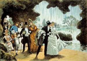 Un matrimonio ha una cascata. Coppia di sposi al Parc des Buttes Chaumont (?) da French School