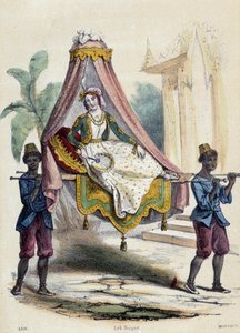 Una donna portata in un palanchino da 2 servitori; illustrazione per Asia, - in “The twelve Nations” di M.E Fouinet da French School