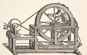 Macchina elettrica di Abbe Nollet, 1746, copia di Boris Mestchersky, illustrazione da Histoire de la Nation Francaise, Sciences, Volumi I & II, di Gabriel Hanotaux, 1924 da French School