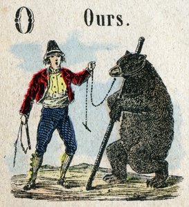 Abecedario. Lettera O come orologio da orso. Piccolo alfabeto enciclopedico, serie popolare. Immagini di Epinal, fine XIX secolo da French School