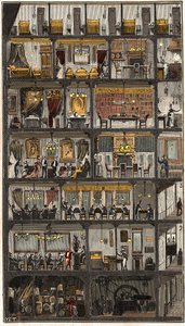 Alloggio a Parigi - Sezione trasversale di una casa parigina nel 1885. in “La Nature. Revue des sciences et de leurs applications aux arts et à l