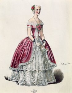 Attrice Eugenie Doche nel ruolo principale in La signora delle camelie, dramma di Alexandre Dumas figlio, Francia da French School