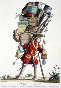 Ammirare la forza. Cartone realizzato dai farmacisti contro il Duca di Forza nel 1721 da French School