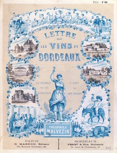 Pubblicità che promuove la pubblicazione di Lettre sur les Vins de Bordeaux di Theophile Malvezin, 1889 da French School