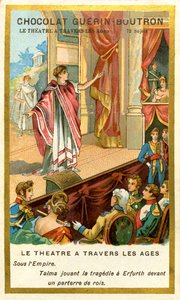 Cromolitografia pubblicitaria dei cioccolati Guerin Boutron, il teatro attraverso i secoli, 72 soggetti, sotto l