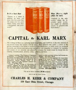 Pubblicità per la vendita del libro di Karl Marx "Il Capitale" in una rivista americana da French School