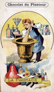 Cartolina pubblicitaria per la fabbrica di cioccolato del piantatore