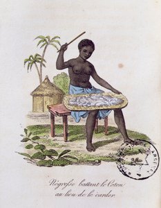 Donna africana che batte il cotone da French School