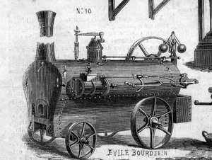 Macchina agricola: una locomobile presentata al concorso agricolo di Parigi nel 1860. Incisione in 