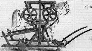 Macchina agricola: un dispositivo di sospensione (o lavoro portatile) utilizzato per immobilizzare cavalli o bovini prima di trattarli. Macchina presentata al concorso agricolo di Parigi nel 1860. Incisione in "Le Monde Illustré" n°172 del 28 luglio 1860 da French School