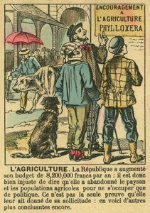 Agricoltura illustra i benefici della Terza Repubblica sugli investimenti agricoli e la sua attenzione per le popolazioni contadine. Incisione, in 