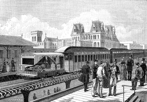 Metro aereo (elettrico) per New York nel 1885 da French School