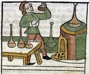 Alchimista - in "Le proprietà delle cose sia corporali che spirituali" (libro XVIII) di Glanville, Lione da French School