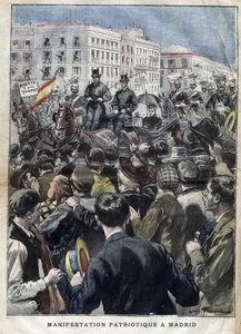 Guerra ispano-americana (o Disastro del 1898) - dimostrazione patriottica a Madrid nel 1898 alla presenza della regina Maria Cristina di Spagna (1858-1929) - incisione in 