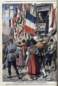Un vecchio soldato francese nella Strasburgo occupata dai tedeschi è autorizzato a esporre la bandiera francese - "Le Petit Journal" 20 settembre 1908 (incisione) da French School
