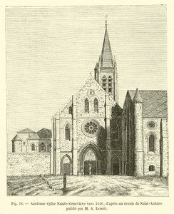 Antica chiesa di Sainte-Geneviève verso il 1516, da un disegno di Saint-Aulaire pubblicato da Lenoir da French School