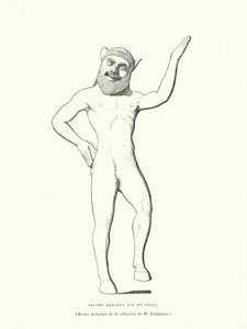 Figura in bronzo antico greco di un satiro danzante (incisione) da French School