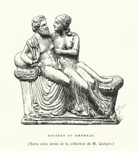Scultura in terracotta greca antica di Ercole e Onfale (incisione) da French School