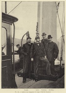 Andree e i suoi compagni di viaggio, a bordo del Svensksund (incisione) da French School