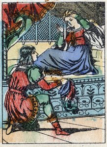 Illustrazione anonima per "La bella addormentata nel bosco", racconto di Charles Perrault (1628-1703), scrittore francese. Incisione su legno di Imaging Pellerin - Epinal, sd. Fine XIX secolo.