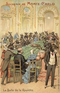 Illustrazione antropomorfa delle follie del Casinò di Monte Carlo (litografia a colori)