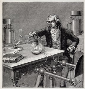 Antoine Laurent de Lavoisier (1743-1794) che conduce un esperimento - in 