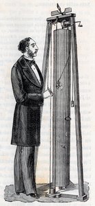 Apparecchio di Arthur Jules Morin (1795-1880) apparecchio per lo studio della caduta dei corpi - Incisione in "Scienze alla portata di tutti - Fisica e chimica popolari" di Alexis Clerc - Fine XIX secolo - Collezione privata da French School