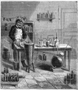 Apparecchio di Eugene Soubeyran (1797-1858) per la preparazione del bicarbonato di sodio - Incisione in 