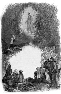 Apparizione della Vergine Maria a Bernadette Soubirous (1844-1879) nella grotta di Lourdes, Hautes Pyrenees (65) da French School